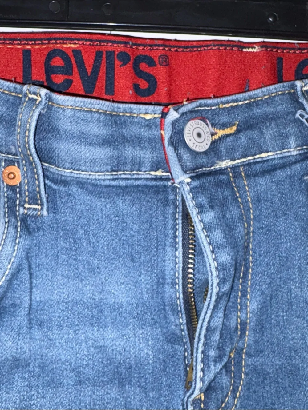 Levi's Kids Medium Blue Straight Jeans with Red Waistband Accent